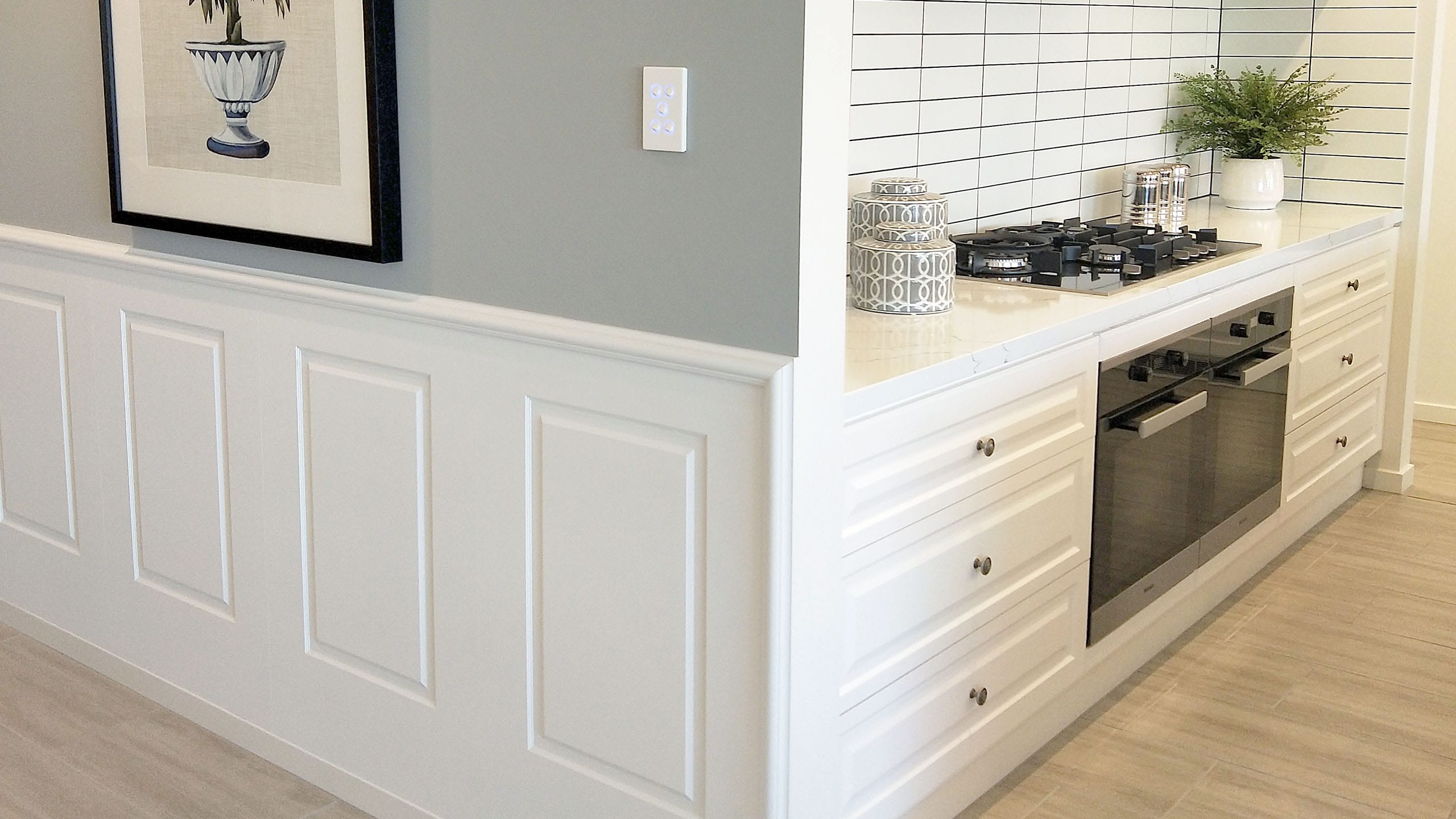 Colonial Wall Linings - Kitchen with Wainscoting Wall Panels featuring Timber Moldings - MDF Moldings - Dado Rail, Belt Rail, Skirt, Skirts, Skirting, Architrave, Architraves